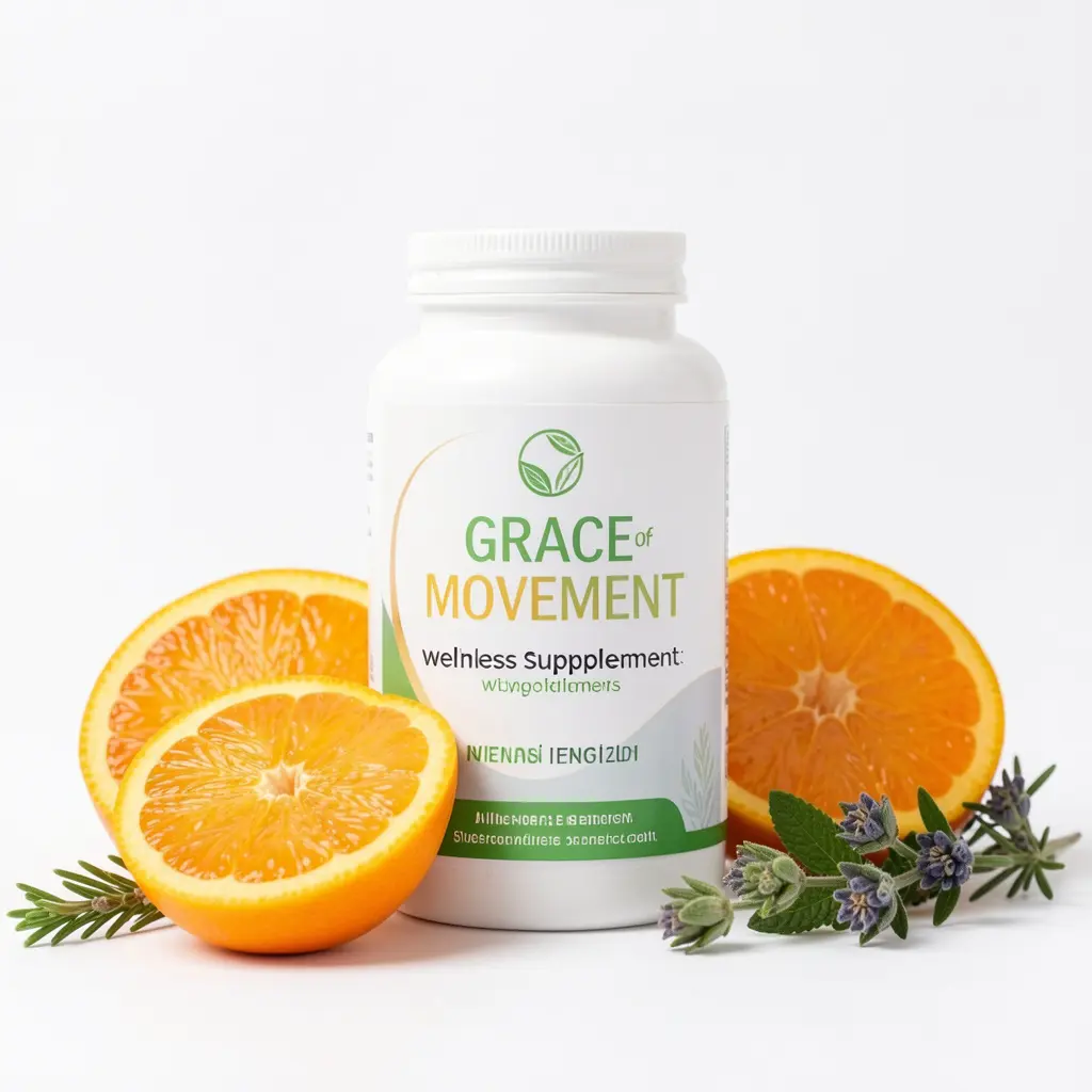 Grace of Movement wellness supplement bottle with natural ingredients displayed on a clean background